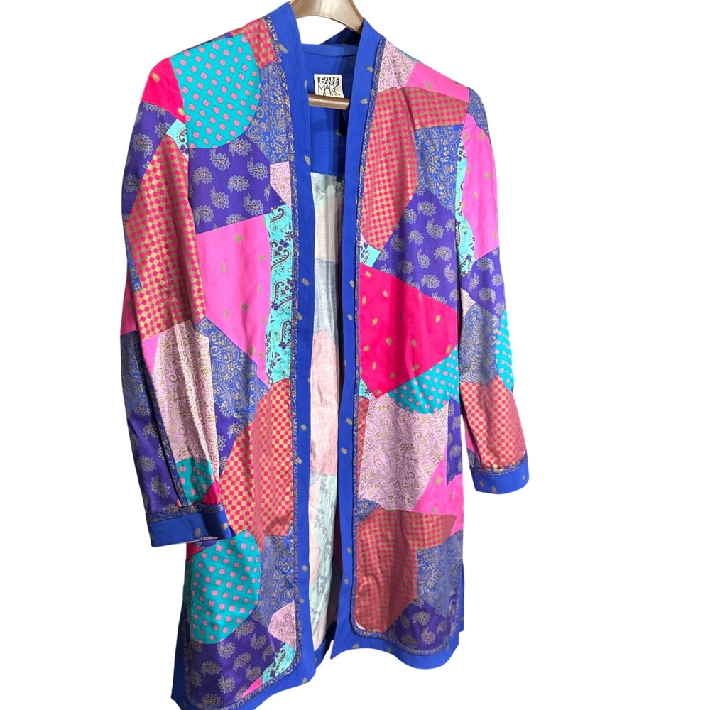 Jeanne Marc Patchwork Kimono Jacket Blue‎ Pink Purple XS Made USA